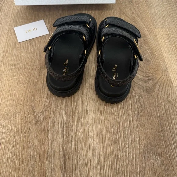 Authentic! Dior Dioract Woven Raffia Sandals - Black - Picture 6 of 11